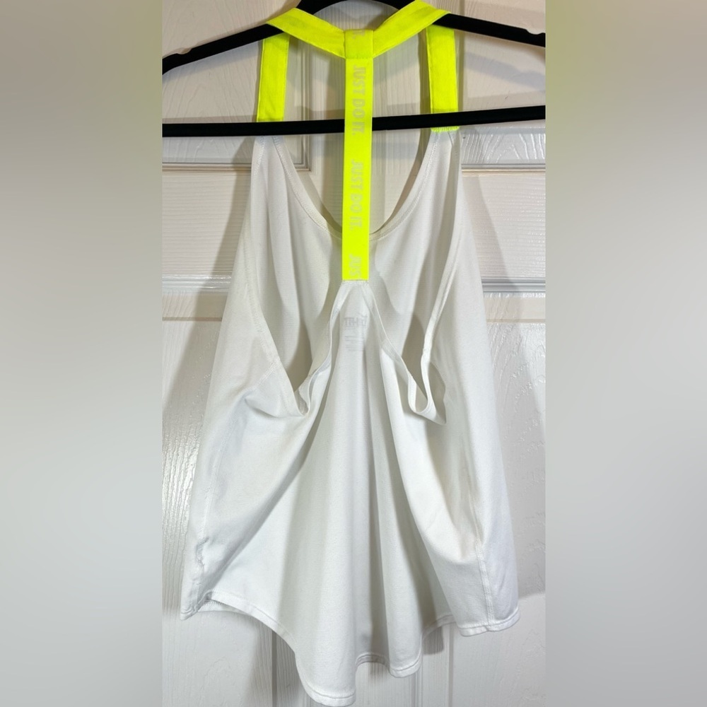 NIKE Women’s Dry‎ Fit Athletic Tank Top White and Neon Yellow Size Small - Picture 3 of 6